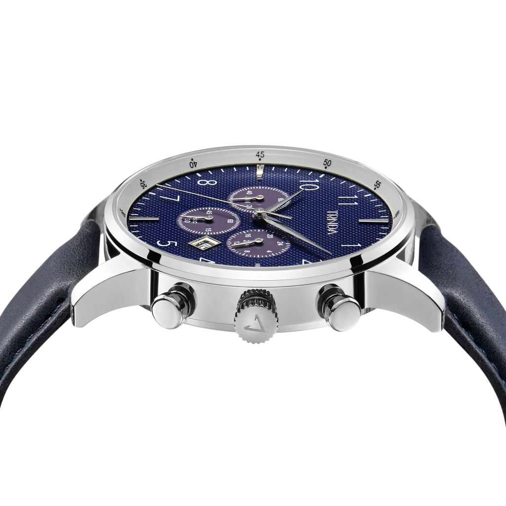 Trnda Men's Stainless Steel Watch, Blue Leather Band | Trn-D43b-2