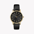 Timex Women's Black Leather Watch, Gold Case | Tw2r36400-0