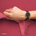 Timex Women's Black Leather Watch, Gold Case | Tw2r36400-3